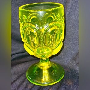 Moon and Star Wright vaseline glass goblet